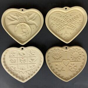 The Pampered Chef Heart-Shaped Stoneware Cookie Mold Lot Of 4 Family Heritage